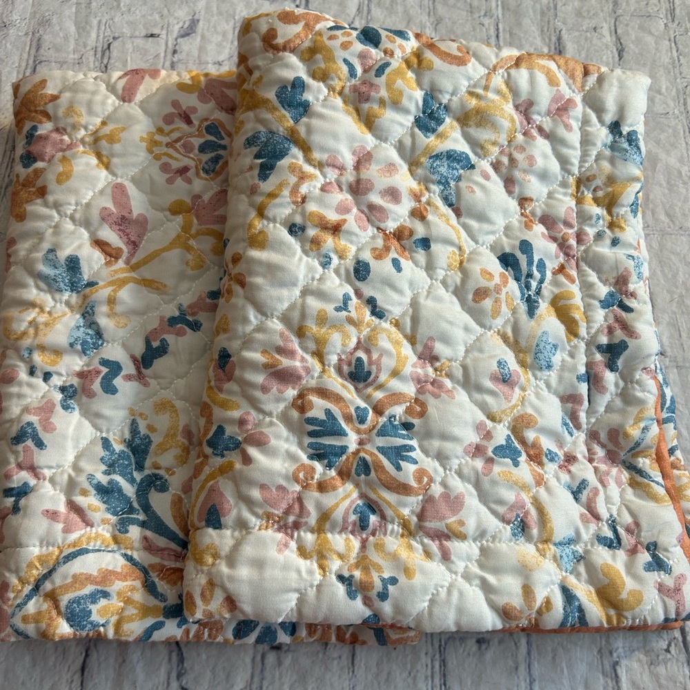 BEDSURE BOHO QUILTED ORANGE FLORAL LIGHTWEIGHT SHAMS (2) OEKO-TEX 100% STANDARD